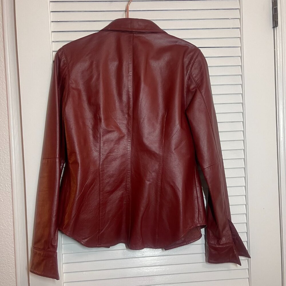 Franchesca Burgundy Genuine Leather Snap Jacket Size M - Picture 4 of 10